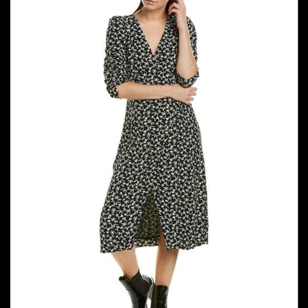 ba&sh Black and White Coachella Sheath Dress with Puff Sleeves